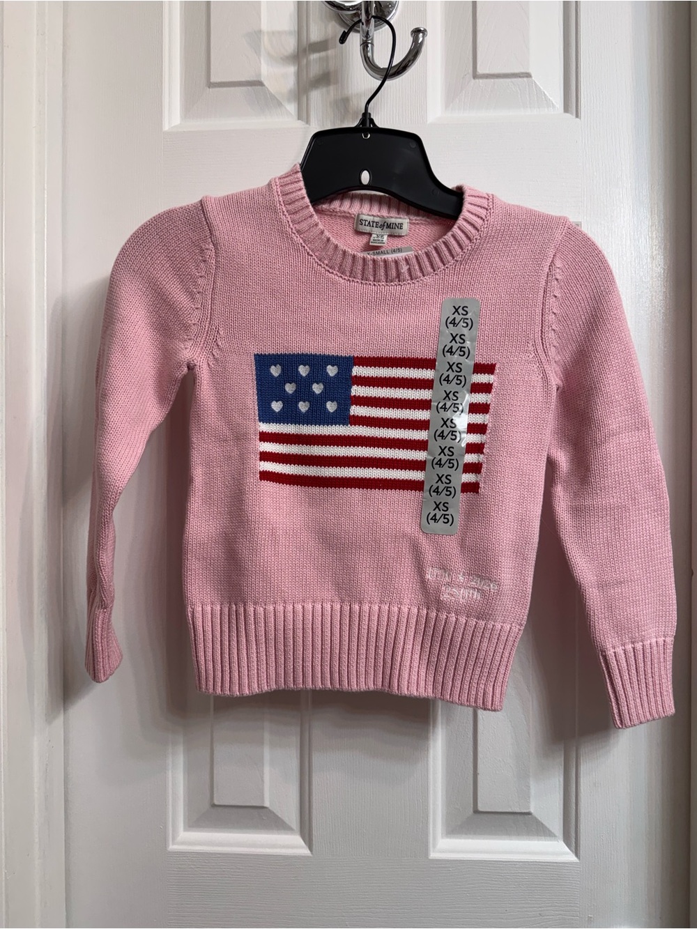 State of Mine Girl’s Pink Knit Sweater With Flag Size Girls XS(4/5) NEW!